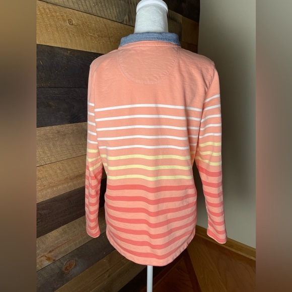 L.L. Bean Coral Ombre Striped Soft Cotton Rugby Polo Henley Shirt Size Medium - Picture 4 of 9